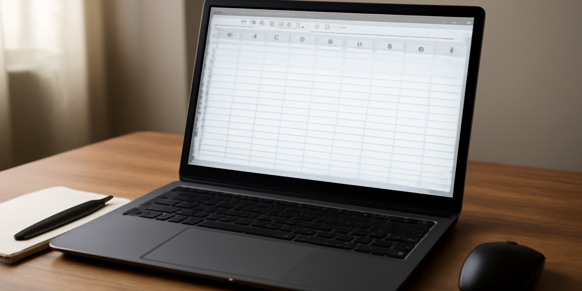 Laptop menampilkan data Excel dengan baris kosong yang akan dihapus